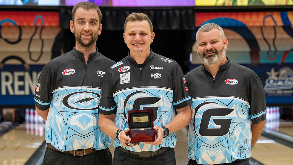 Andrew Anderson celebrates his Regular All-Events title at the USBC Open Championships